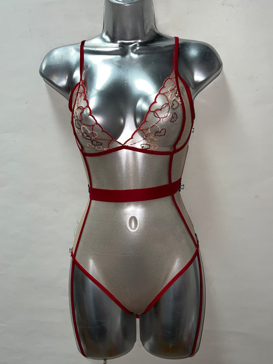 One Piece Red and Nude Ensemble