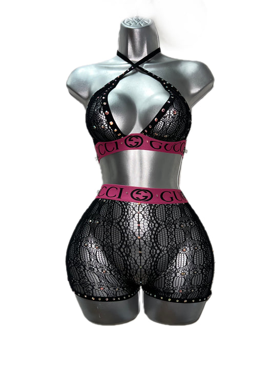 BLACK AND PINK SHORTS SET