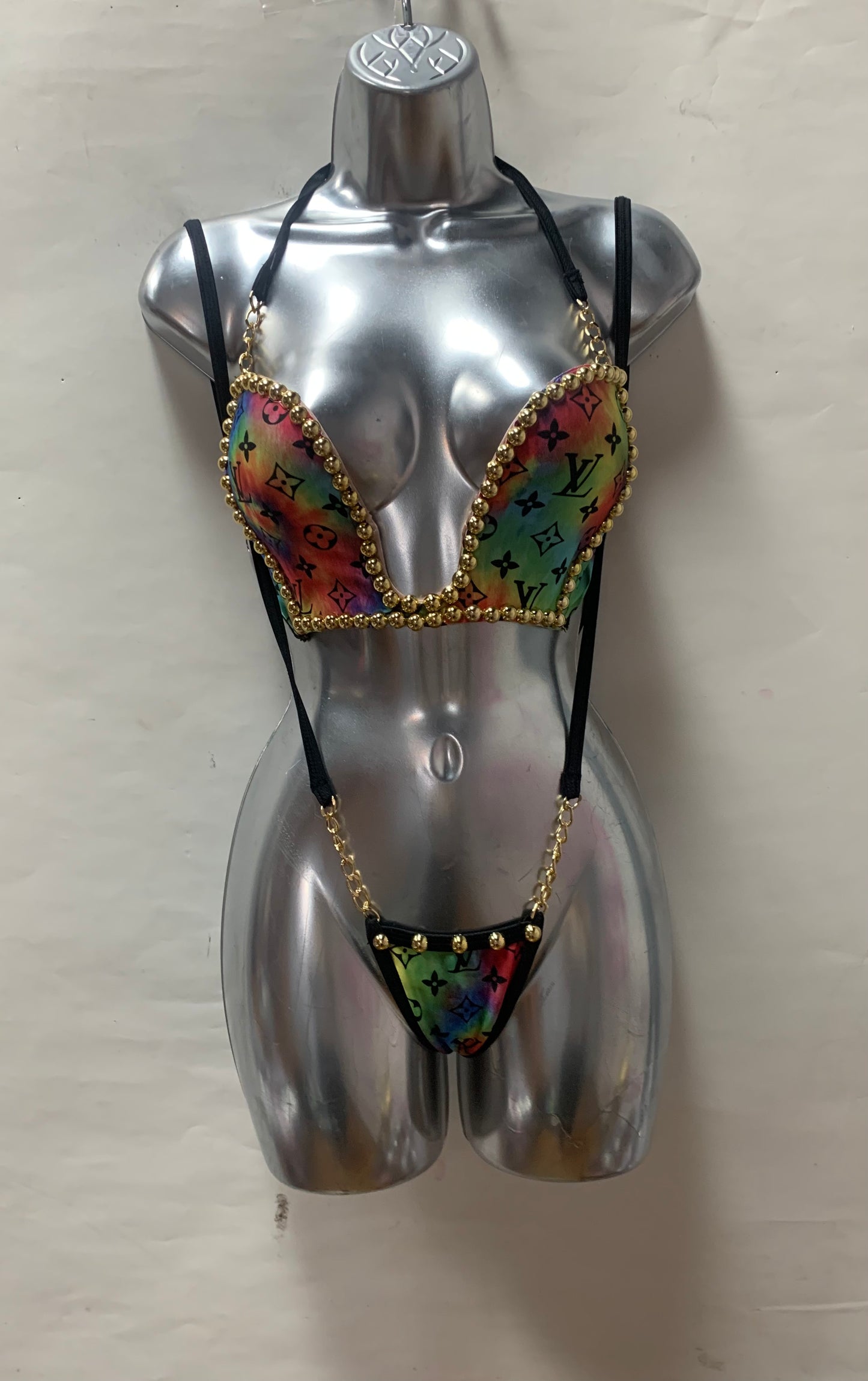 Rhinestone Slingshot Bra Set