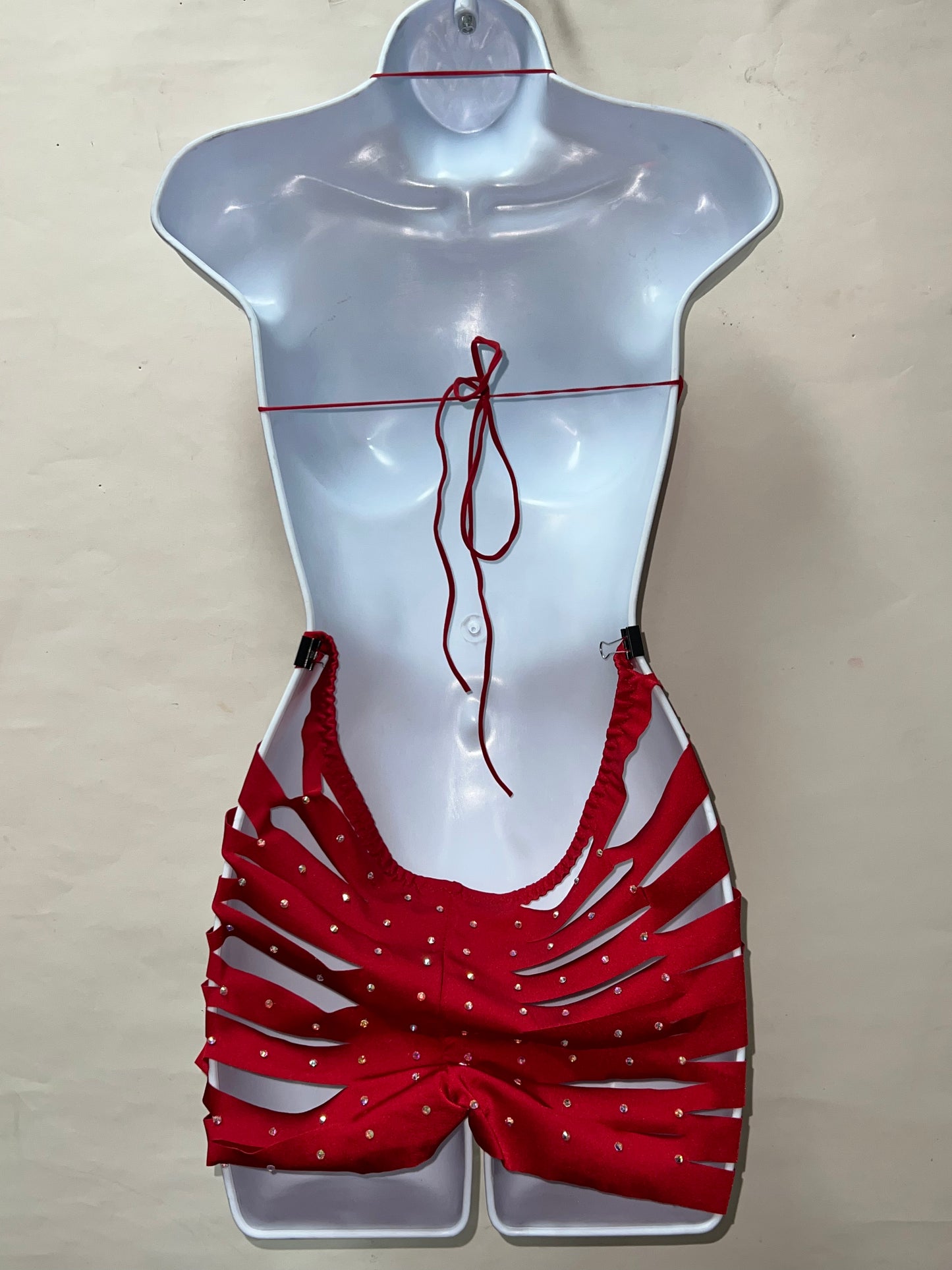 Two Piece Red Short Set w/ Slits