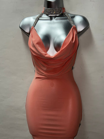 Rhinestone Peach Dress