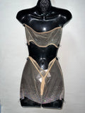 Three Piece Nude Rhinestone Skirt Set