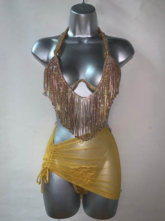 Three Piece Rhinestone Skirt Set