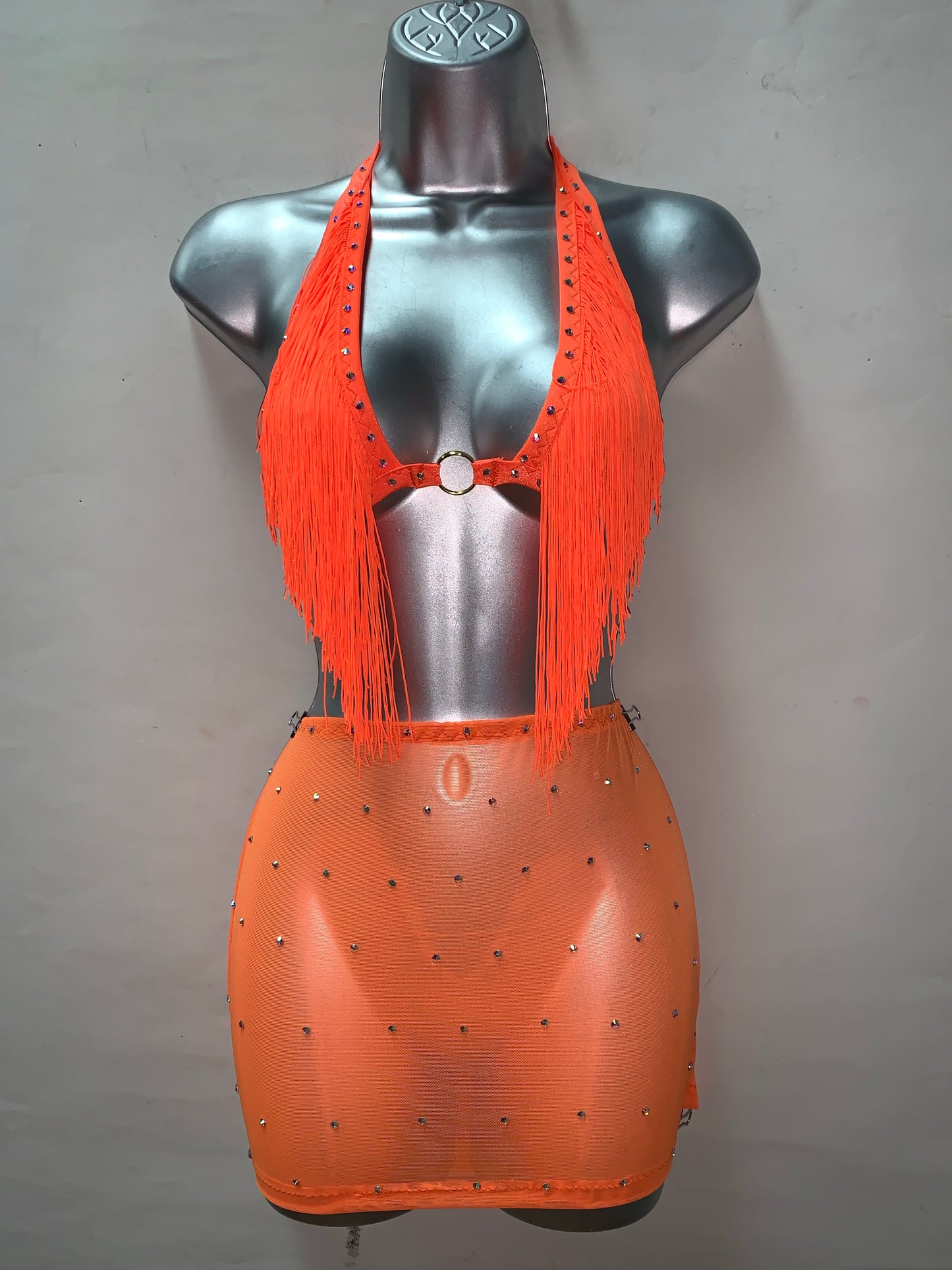 NEON ORANGE FRINGE TWO PIECE SET