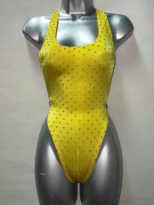 Rhinestone Yellow One Piece Ensemble