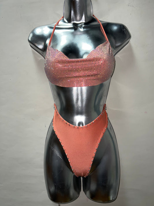 Two Piece Peach Mid Waist Set