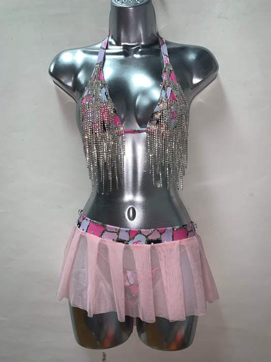 RHINESTONE FRINGE THREE PIECE SET