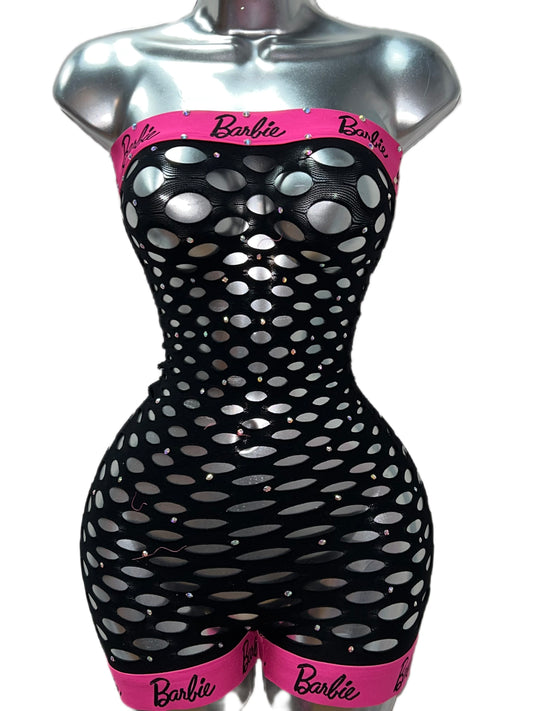 PINK AND BLACK ONE PIECE SHORTS SET