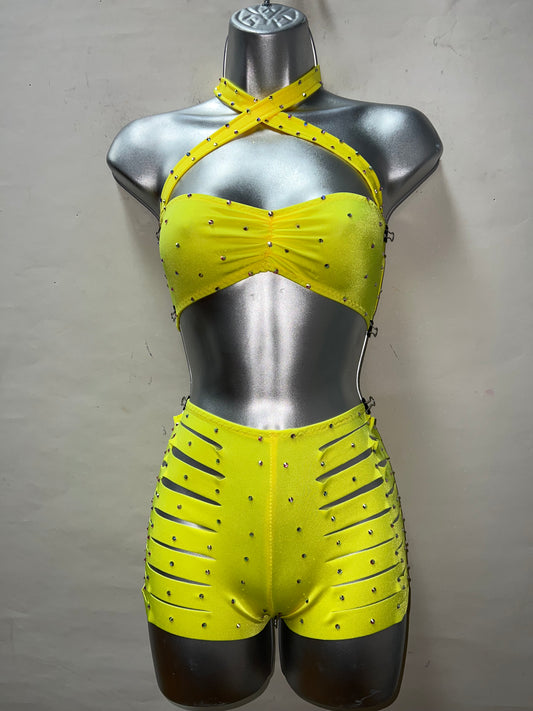 Two Piece High Waist Slit Short Set