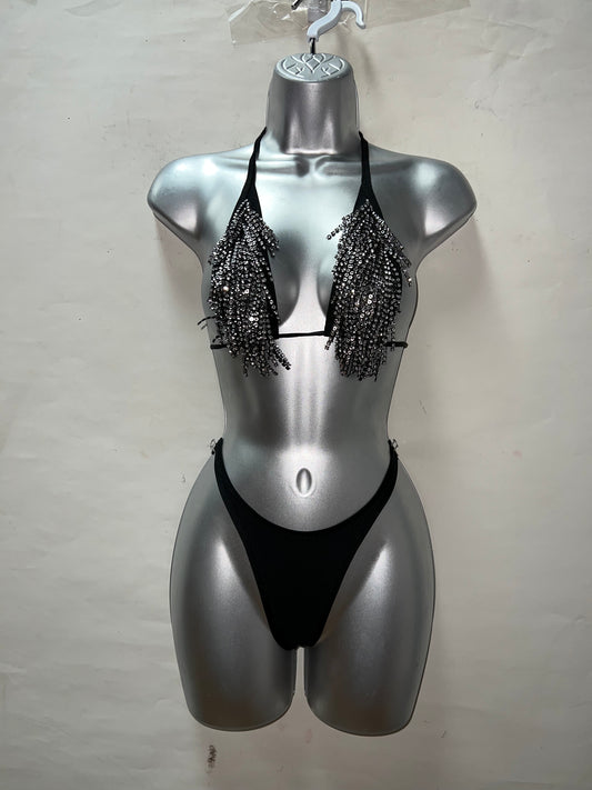 Two Piece Fringe Blk Set