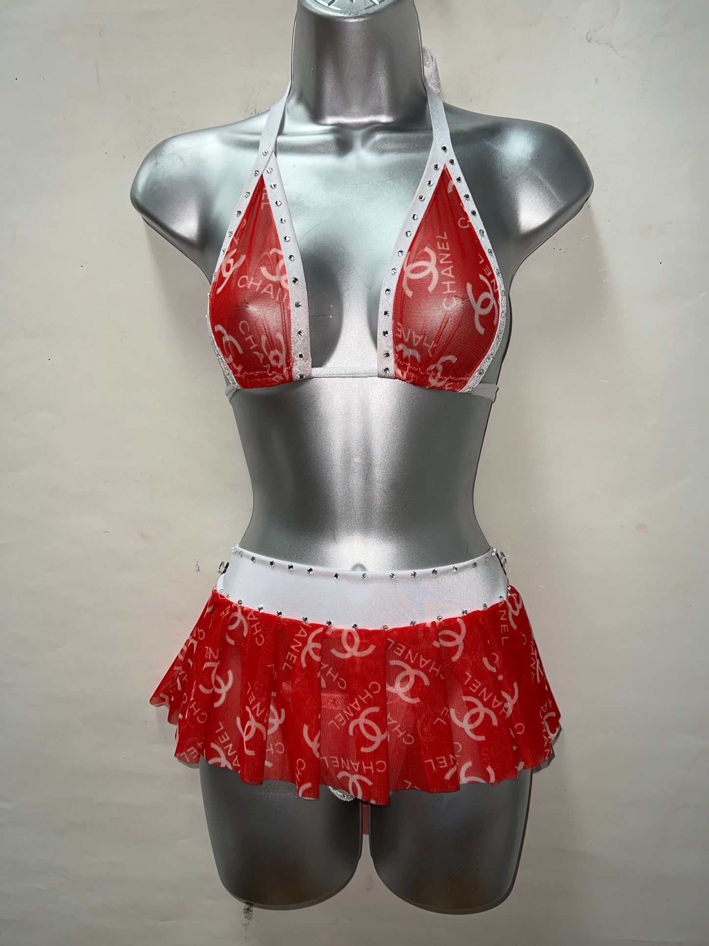 Three Piece Red n White Skirt Set