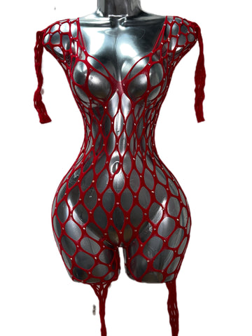 RED ONE PIECE NET OUTFIT
