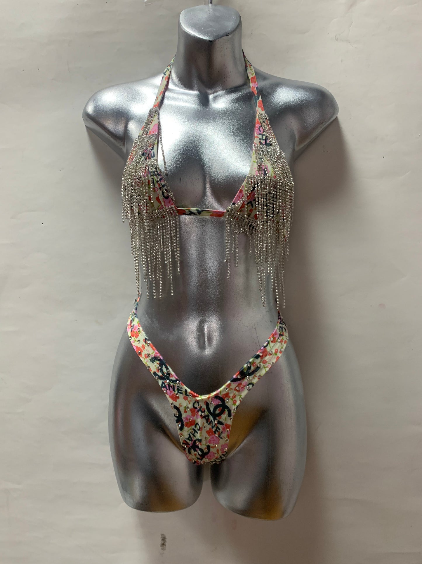 Two Piece Rhinestone Fringe Set