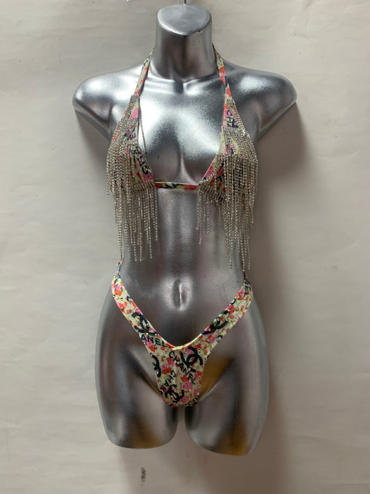 Two Piece Rhinestone Fringe Set