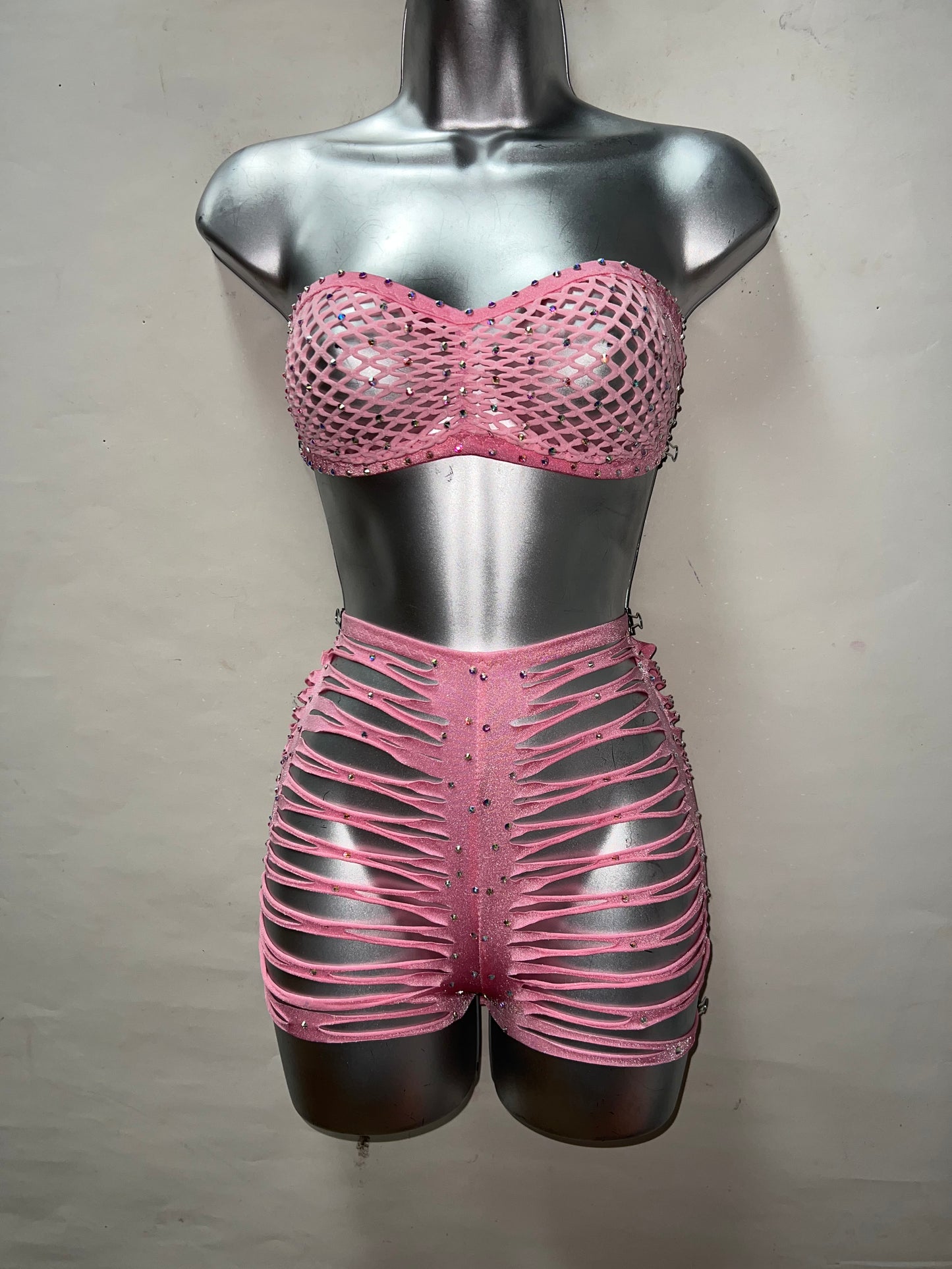 Two Piece Pink Slit Short Set