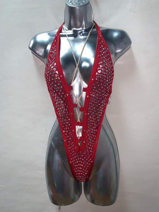 RED AND GOLD FISHNET ONE PIECE