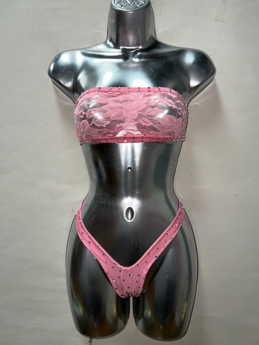 Two Piece Pink Lace Set