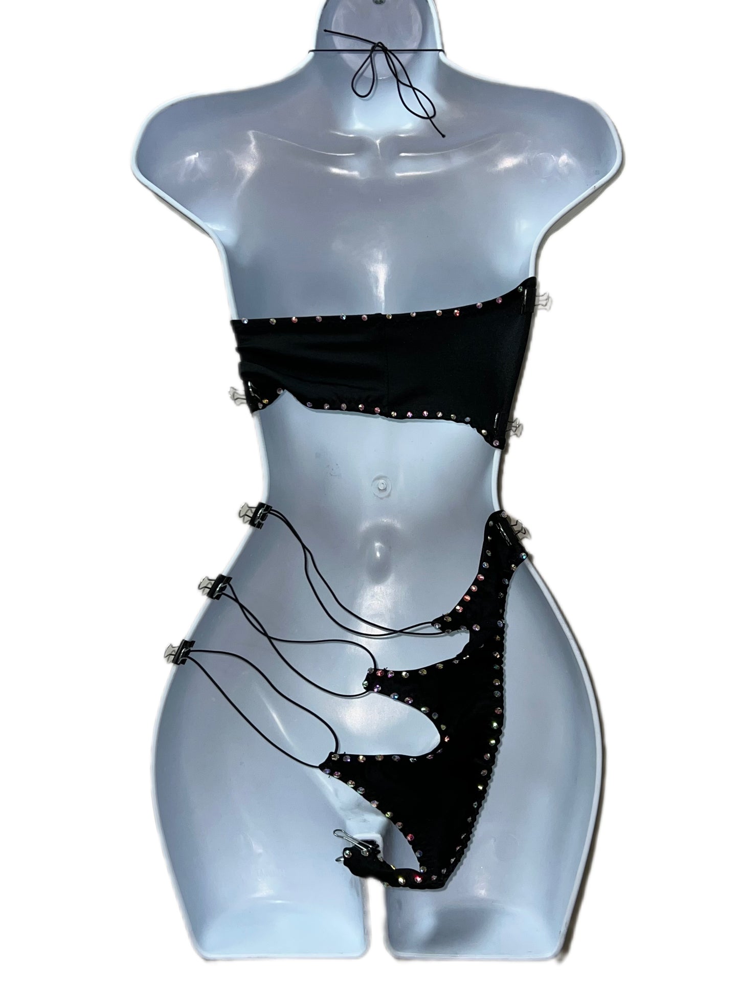 BLACK TWO PIECE RHINESTONE OUTFIT