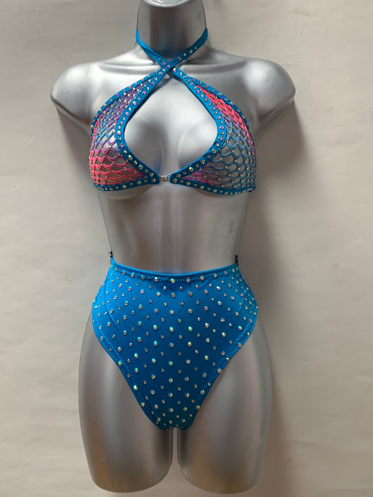 BLUE HIGH WAIST FISHNET SET