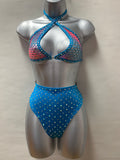 BLUE HIGH WAIST FISHNET SET