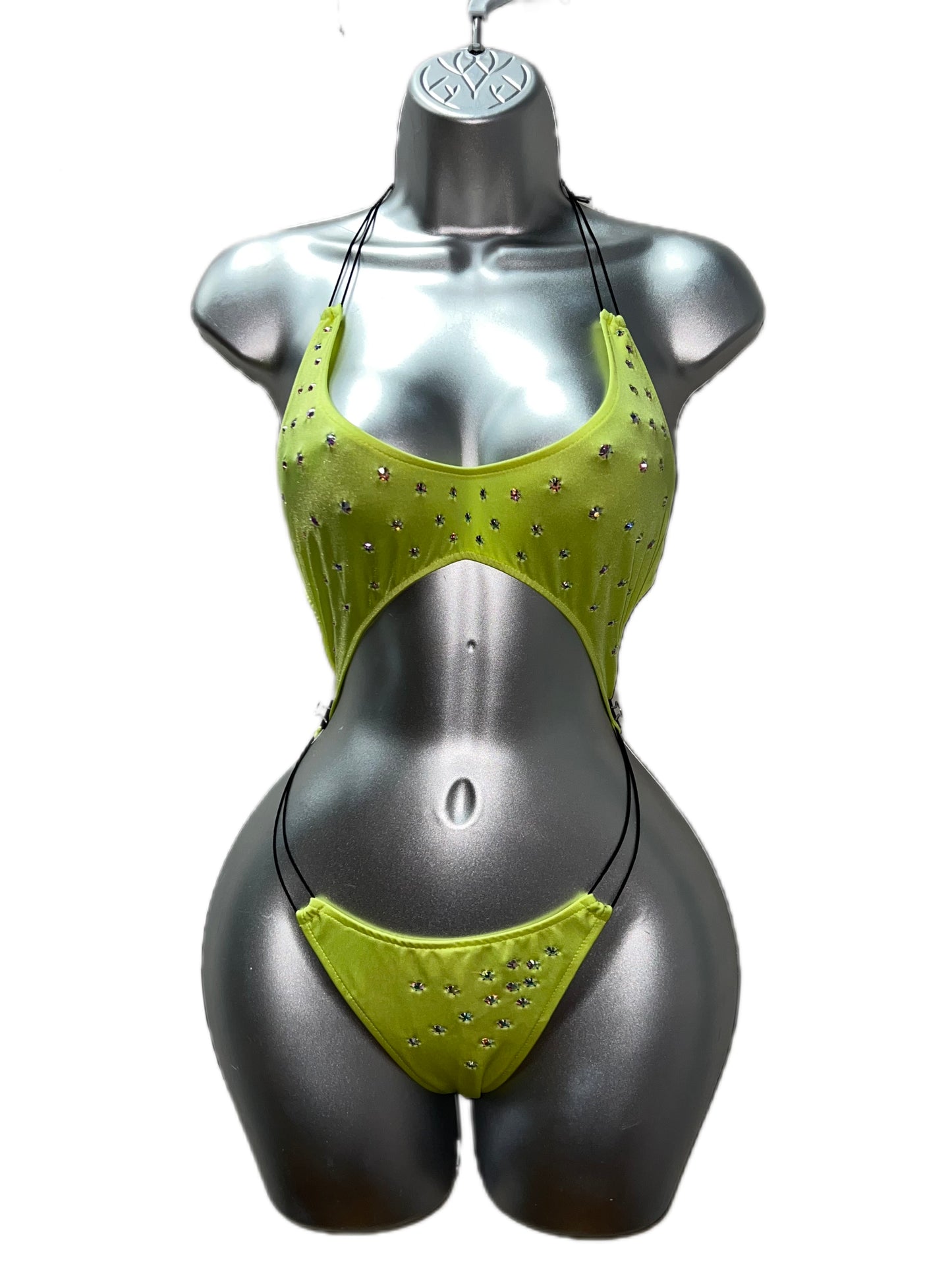 One Piece Neon Rhinestone Ensemble