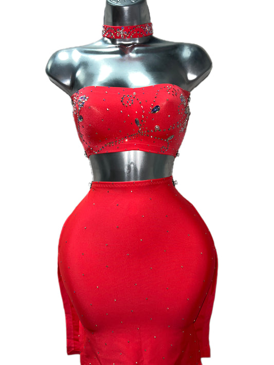 Two Piece Rhinestone Skirt Set