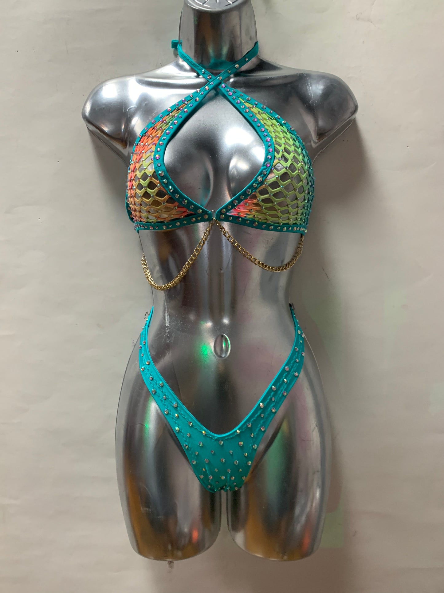 TEAL TWO PIECE CHAIN SET