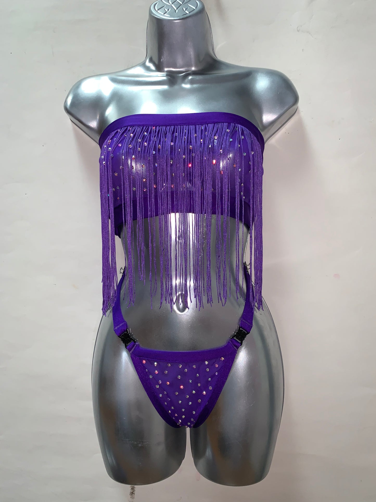 PURPLE FRINGE TWO PIECE WITH RHINESTONES