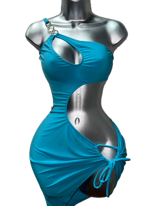 BLUE CUT OUT MINI DRESS