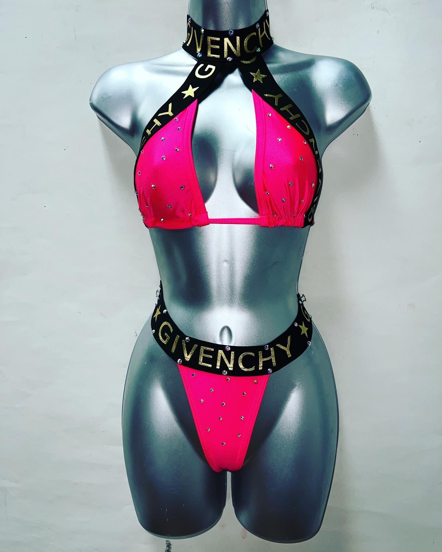 Two Piece Hot Pink Thong Set