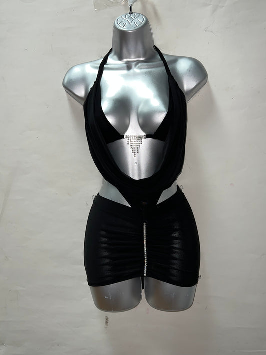 Rhinestone Cowl Neck Dress