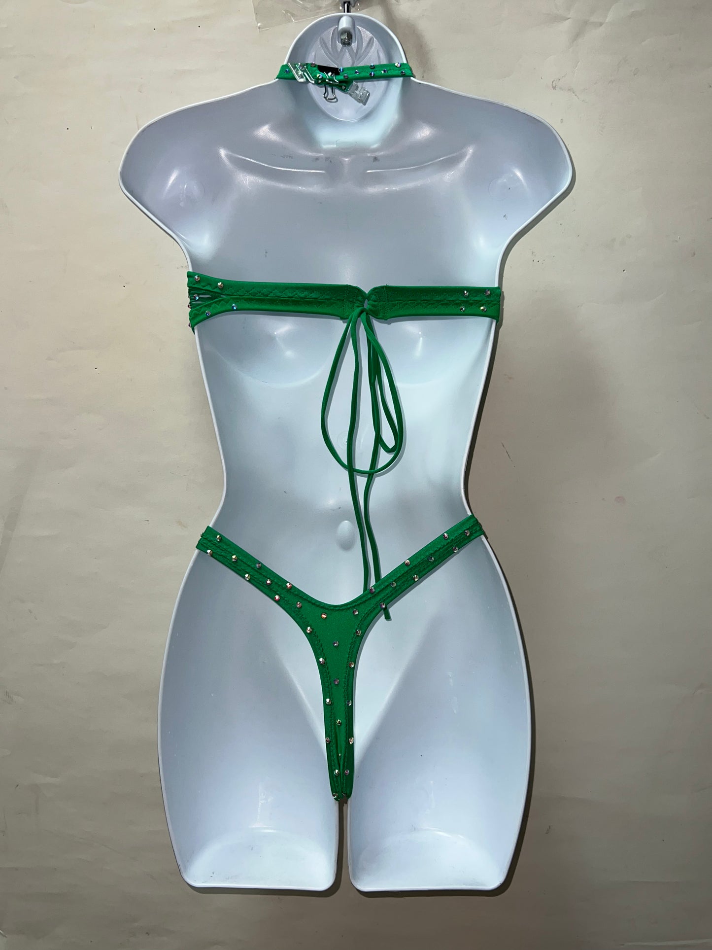 Three Piece Green Thong Short Set