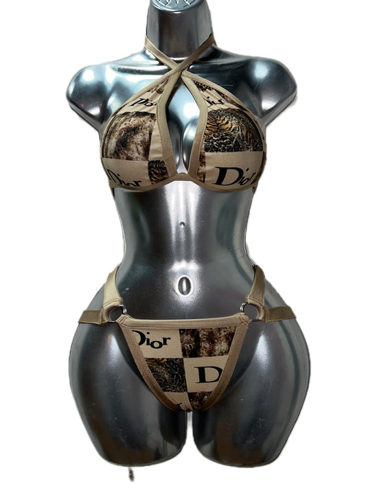 ANIMAL PRINT TWO PIECE SPIDER THONG SET