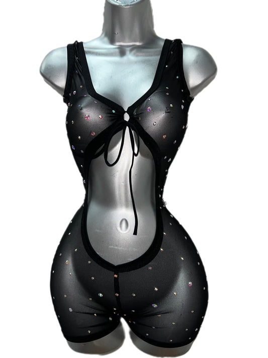 BLACK ONE PIECE SHORTS SET