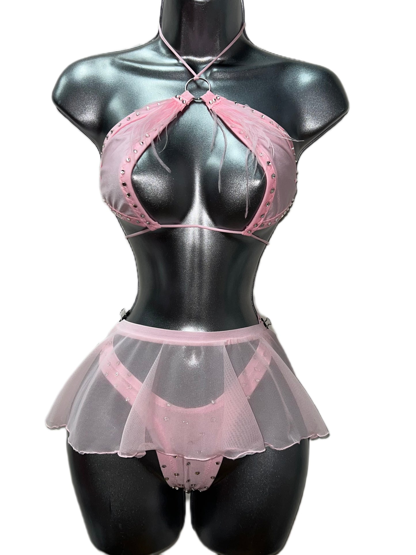 BABY PINK THREE PIECE SKIRT SET