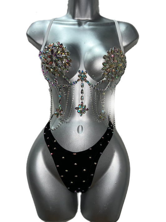 Two Piece Rhinestone Bra Set