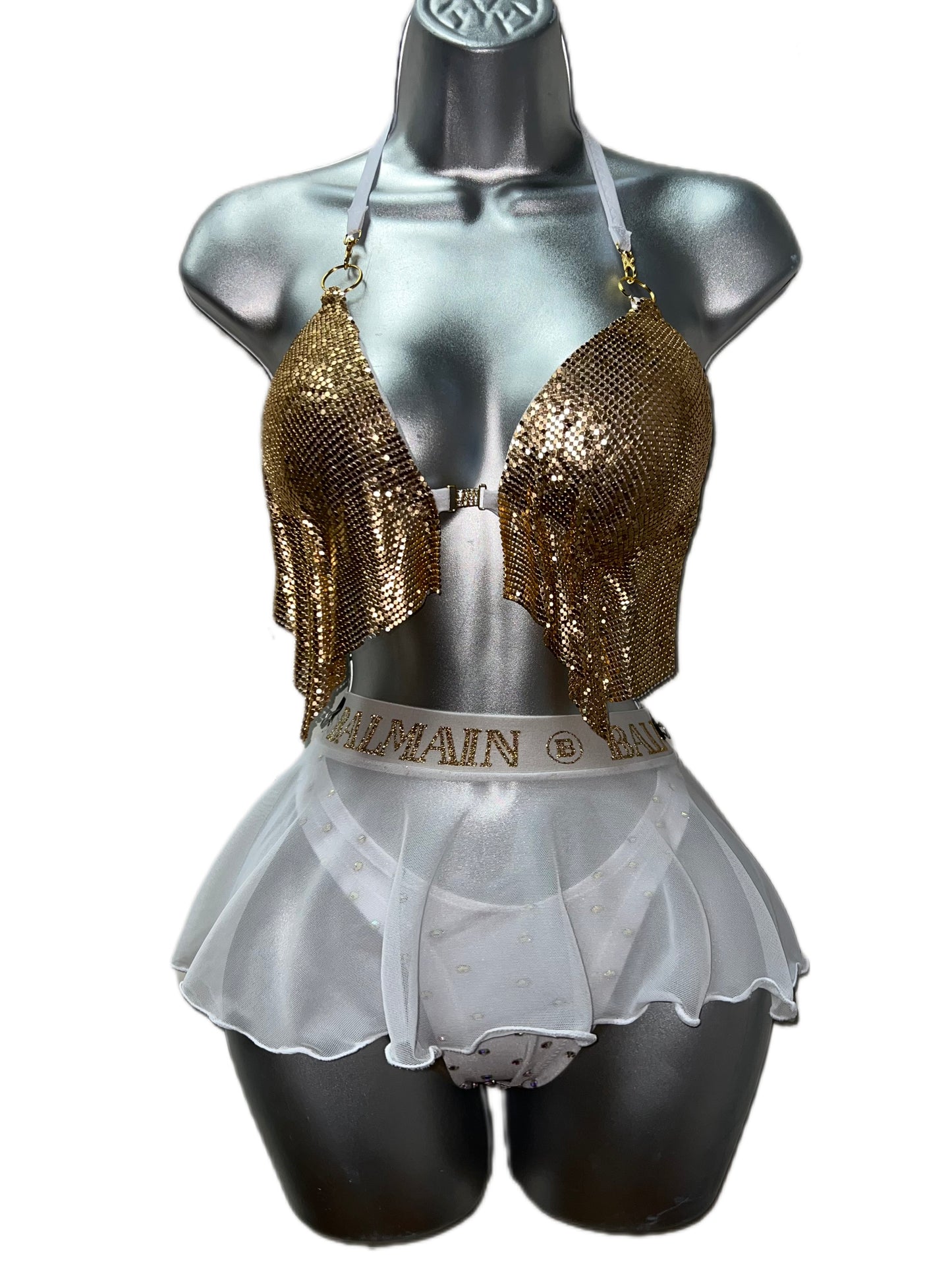 GOLD AND WHITE SKIRT SET