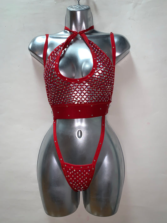 RED TWO PIECE FISH NET SLING SHOT