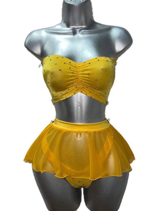 YELLOW THREE PIECE SKIRT SET