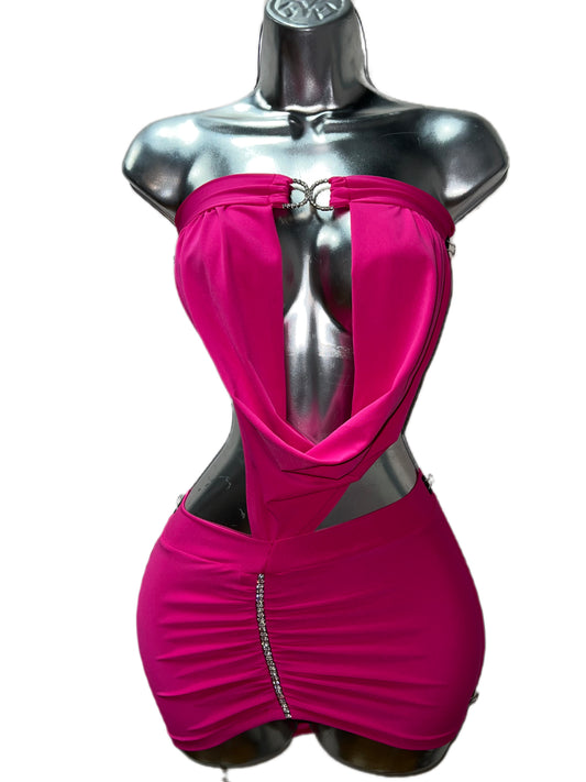 HOT PINK DRAPE MINI DRESS