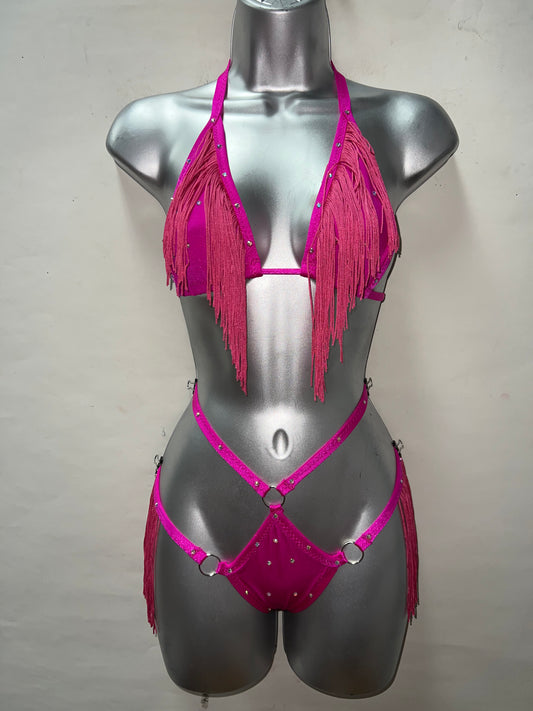 Two Piece Pink Fringe Set