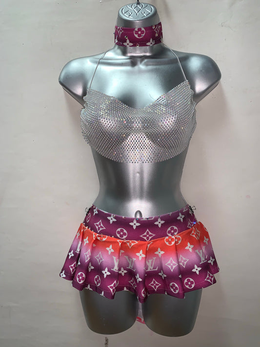 RHINESTONE TOP SKIRT SET WITH CHOKER