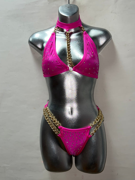 Two Piece Hot Pink w/ Chains Set