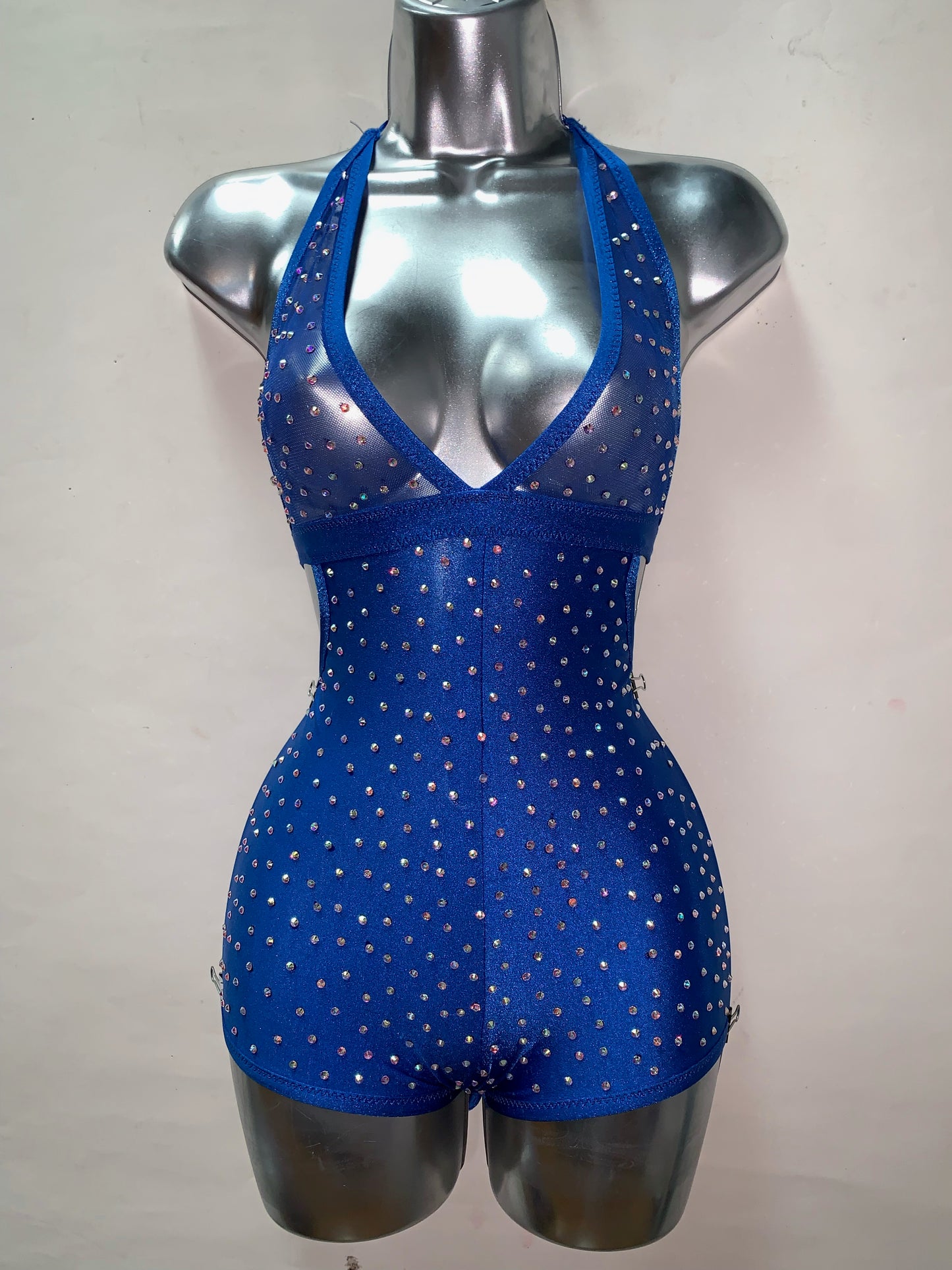 BLUE ONE PIECE SHORTS WITH RHINESTONES