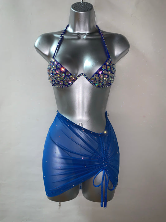 Two Piece Rhinestone Skirt Set w/Thong