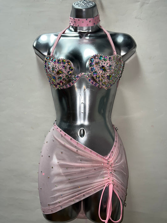 Three Piece Pink Bra Set