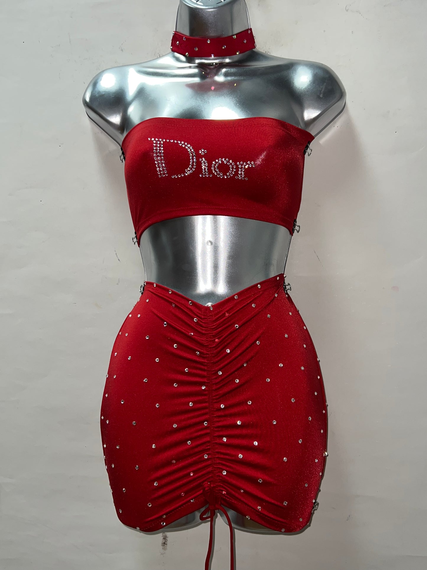 Three Piece Red Skirt Set