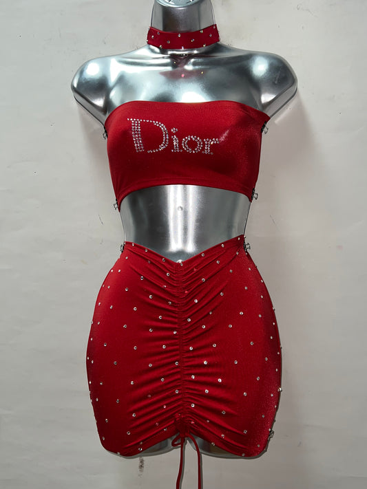 Three Piece Red Skirt Set