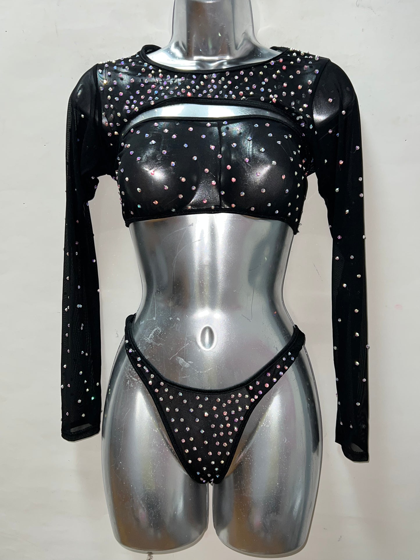 Three Piece Black Mesh Short Set