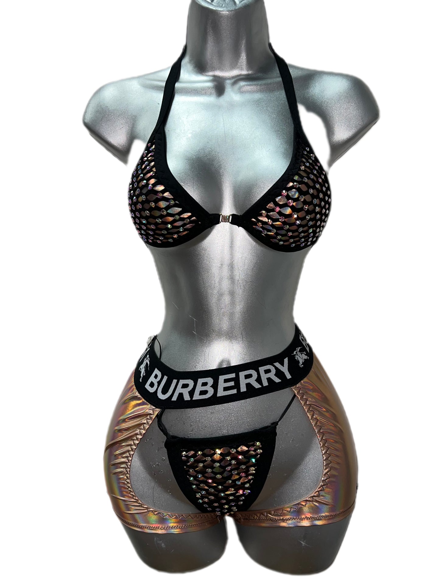 IRIDESCENT GOLD AND BLACK THREE PIECE CHAPSET